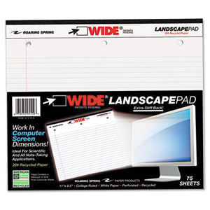 Roaring Spring Paper Products 95510 Landscape Format Writing Pad, College Ruled, 11 x 9-1/2, White, 75 Sheets by ROARING SPRING PAPER PRODUCTS