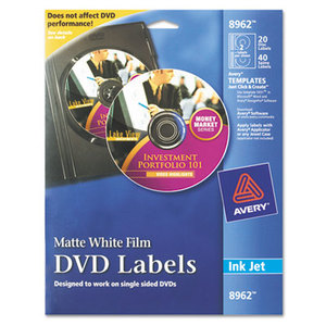 Avery 8962 Inkjet DVD Labels, Matte White, 20/Pack by AVERY-DENNISON