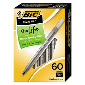 Round Stic Xtra Precision/Xtra Life Ballpoint, Black Ink, 1mm, Medium, 60/Box by BIC CORP.