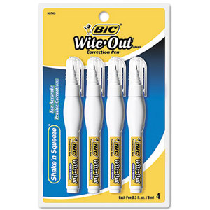 BIC WOSQPP418 Wite-Out Shake 'n Squeeze Correction Pen, 8 ml, White, 4/Pack by BIC CORP.
