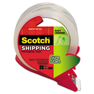 3M 3450S-RD Sure Start Packaging Tape w/Dispenser, 1.88" x 38.2yds, 1.88" Core, Clear by 3M/COMMERCIAL TAPE DIV.