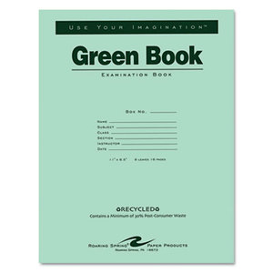 Roaring Spring Paper Products 77509 Green Books Exam Books, Stapled, Wide Rule,11 x 8 1/2, 8 Sheets/16 Pages by ROARING SPRING PAPER PRODUCTS