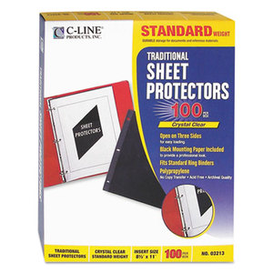 C-Line Products, Inc 03213 Traditional Polypropylene Sheet Protector, Standard Weight, 11 x 8 1/2, 100/BX by C-LINE PRODUCTS, INC