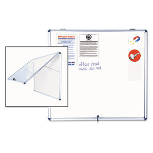 Slim-Line Enclosed Dry Erase Board, 47 x 38, Aluminum Case by BI-SILQUE VISUAL COMMUNICATION PRODUCTS INC