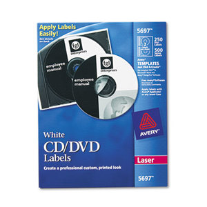 Avery 5697 Laser CD Labels, Matte White, 250/Pack by AVERY-DENNISON