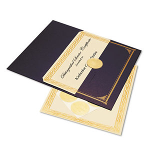 Ivory/Gold Foil Embossed Award Cert. Kit, Blue Metallic Cover, 8-1/2 x 11, 6/KIt by GEOGRAPHICS