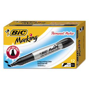 BIC GPMM11 RED Marking Chisel Tip Permanent Marker, Rambunctious Red, Dozen by BIC CORP.