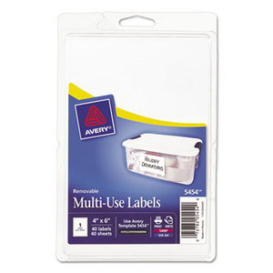 Avery 05454 Removable Multi-Use Labels, 6 x 4, White, 40/Pack by AVERY-DENNISON