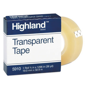 3M 5910341296 Transparent Tape, 3/4" x 1296", 1" Core, Clear by 3M/COMMERCIAL TAPE DIV.