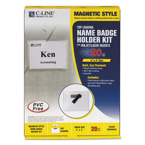 Magnetic Name Badge Holder Kit, Horizontal, 4w x 3h, Clear, 20/Box by C-LINE PRODUCTS, INC