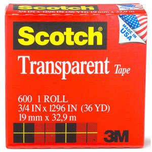 3M 600341296 Transparent Tape, 3/4" x 1296", 1" Core, Clear by 3M/COMMERCIAL TAPE DIV.