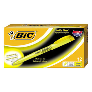BIC BL11 YEL Brite Liner Highlighter, Chisel Tip, Fluorescent Yellow Ink, 1 Dozen by BIC CORP.