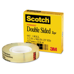 Double-Sided Tape, 1/2" x 900", 1" Core, Clear by 3M/COMMERCIAL TAPE DIV.