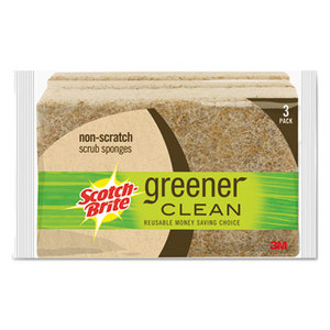 Greener Clean Non-Scratch Scrub Sponge, 4 1/2 x 2 4/5, 3/Pack by 3M/COMMERCIAL TAPE DIV.