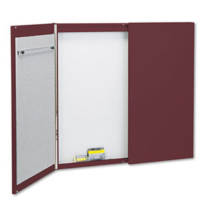 Quartet 878 Cabinet, Fabric/Porcelain-on-Steel, 48 x 48 x 2, Beige/White, Mahogany Frame by ACCO BRANDS, INC.