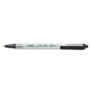 BIC CSEM11-BK Ecolutions Clic Stic Ballpoint Retractable Pen, Black Ink, 1mm, Medium, Dozen by BIC CORP.