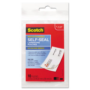 Self-Sealing Laminating Pouches, 9 mil, 3 4/5 x 2 2/5, Business Card Size, 10/Pa by 3M/COMMERCIAL TAPE DIV.