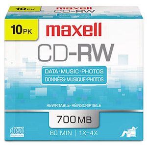 Maxell 630011 CD-RW Discs, 700MB/80min, 4x, Silver, 10/Pack by MAXELL CORP. OF AMERICA