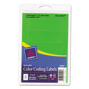 Avery 05494 Printable Removable Color-Coding Labels, 1 x 3, Neon Green, 200/Pack by AVERY-DENNISON