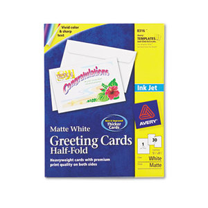 Avery 8316 Half-Fold Greeting Cards, Inkjet, 5 1/2 x 8 1/2, Matte White, 30/Box w/Envelopes by AVERY-DENNISON