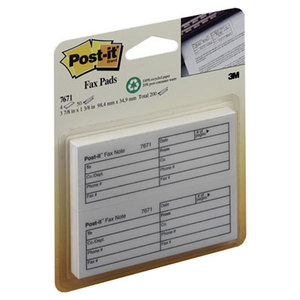 3M 76714 Fax Transmittal Notes,1-1/2 x 4, White, 4 50-Sheet Pads/Pack by 3M/COMMERCIAL TAPE DIV.