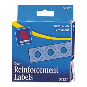 Avery 05722 Dispenser Pack Hole Reinforcements, 1/4" Diameter, Clear, 1000/Pack by AVERY-DENNISON