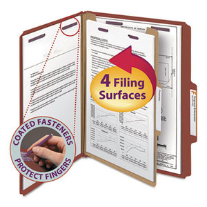SMEAD MANUFACTURING COMPANY 13775 Pressboard Classification Folders, Self Tab, Letter, Four-Section, Red, 10/Box by SMEAD MANUFACTURING CO.