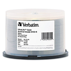 Verbatim America, LLC 95355 DVD-R Archival Grade Disc, 8x, Gold, 50/Pk by VERBATIM CORPORATION