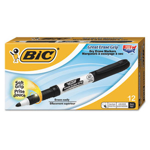 BIC GDE11 BLK Great Erase Grip Fine Point Dry Erase Marker, Black, Dozen by BIC CORP.