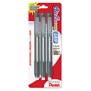 Clic Eraser Pencil-Style Grip Eraser, Assorted, 3/Pack by PENTEL OF AMERICA