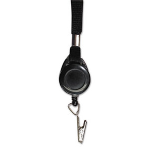 Lanyards with Retractable ID Reels, Clip Style, 36" Long, Black, 12/PK by ADVANTUS CORPORATION