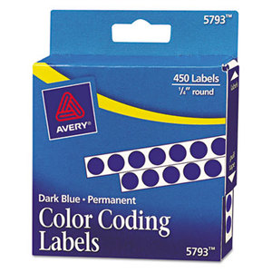 Avery 05793 Permanent Self-Adhesive Round Color-Coding Labels, 1/4" dia, Dark Blue, 450/Pack by AVERY-DENNISON