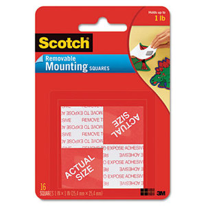 3M 108 Precut Foam Mounting 1" Squares, Double-Sided, Removable, 16/Pack by 3M/COMMERCIAL TAPE DIV.