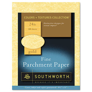 Southworth Company, Agawam, MA P994CK Parchment Specialty Paper, Gold, 24 lbs., 8-1/2 x 11, 100/Box by SOUTHWORTH CO.