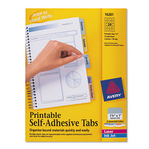 Avery 16281 Printable Plastic Tabs with Repositionable Adhesive, 1 1/4, Assorted, 96/Pack by AVERY-DENNISON
