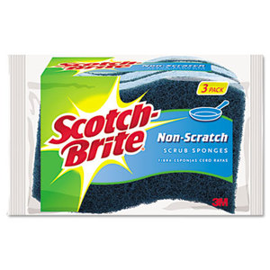Non-Scratch Multi-Purpose Scrub Sponge, 4 2/5 x 2 3/5, Blue, 3/Pack by 3M/COMMERCIAL TAPE DIV.