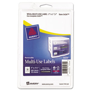 Avery 05434 Removable Multi-Use Labels, 1 x 1 1/2, White, 500/Pack by AVERY-DENNISON