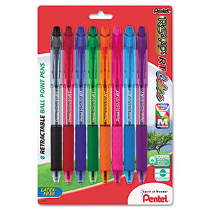 PENTEL OF AMERICA BK93CRBP8M R.S.V.P. RT Retractable Ballpoint Pen, 1mm, Clear Barrel, Assorted Ink, 8/Pack by PENTEL OF AMERICA