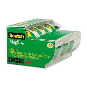 3M 4105 Magic Tape & Refillable Dispenser, 3/4" x 300", 1" Core, 4/Pack by 3M/COMMERCIAL TAPE DIV.