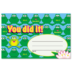 Recognition Awards, You Did It--Frogs, 8 1/2w by 5 1/2h, 30/Pack by TREND ENTERPRISES, INC.