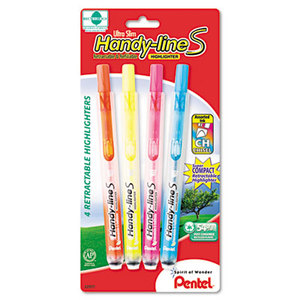 PENTEL OF AMERICA SXS15BP4M Handy-line S Retractable & Refillable Highlighter, ASST, 4/Pk by PENTEL OF AMERICA