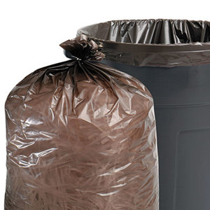 100% Recycled Plastic Garbage Bags, 33gal, 1.5mil, 33 x 40, Brown/Black, 100/CT by STOUT