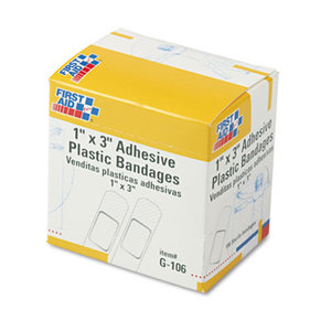 Plastic Adhesive Bandages, 1" x 3", 100/Box by FIRST AID ONLY, INC.