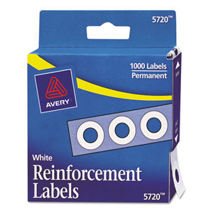 Dispenser Pack Hole Reinforcements, 1/4" Diameter, White, 1000/Pack by AVERY-DENNISON