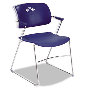 Safco Products 4286BU Veer Series Stacking Chair With Arms, Sled Base, Blue/Chrome, 4/Carton by SAFCO PRODUCTS