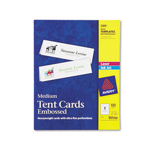 Avery 5305 Medium Embossed Tent Cards, White, 2 1/2 x 8 1/2, 2 Cards/Sheet, 100/Box by AVERY-DENNISON