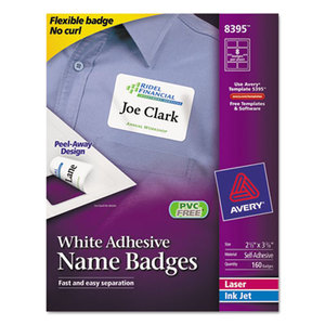 Avery 8395 Flexible Self-Adhesive Laser/Inkjet Name Badge Labels, 2 1/3 x 3 3/8, WE, 160/PK by AVERY-DENNISON