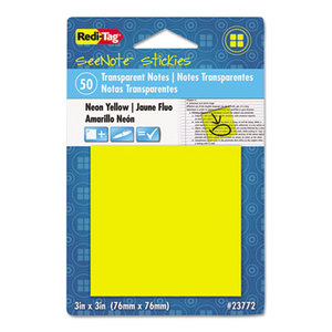 Transparent Film Sticky Notes, 3 x 3, Neon Orange, 50-Sheets/Pad by REDI-TAG CORPORATION