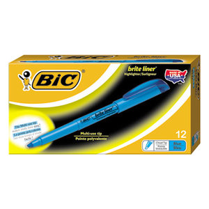 BIC BL11 BLU Brite Liner Highlighter, Chisel Tip, Fluorescent Blue Ink, 1 Dozen by BIC CORP.