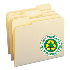 SMEAD MANUFACTURING COMPANY 10339 100% Recycled File Folders, 1/3 Cut, One-Ply Top Tab, Letter, Manila, 100/Box by SMEAD MANUFACTURING CO.